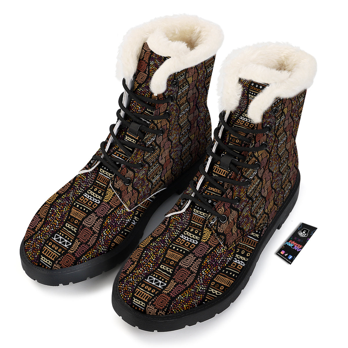 Inspired African Afro Print Pattern Winter Boots-grizzshop