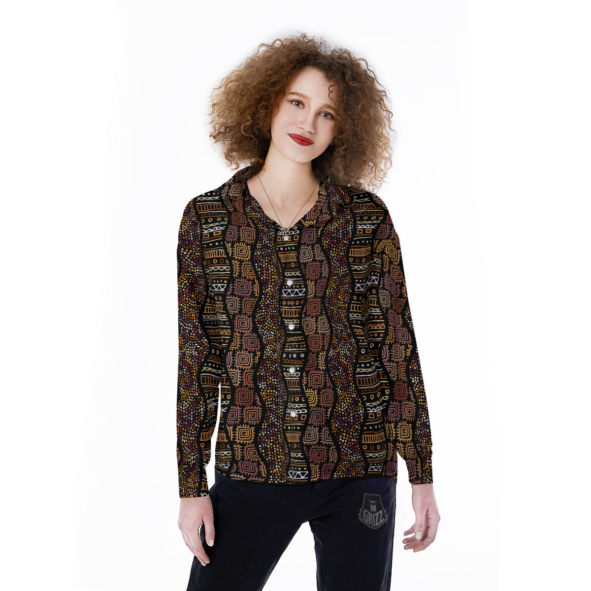 Inspired African Afro Print Pattern Women's Long Sleeve Shirts-grizzshop