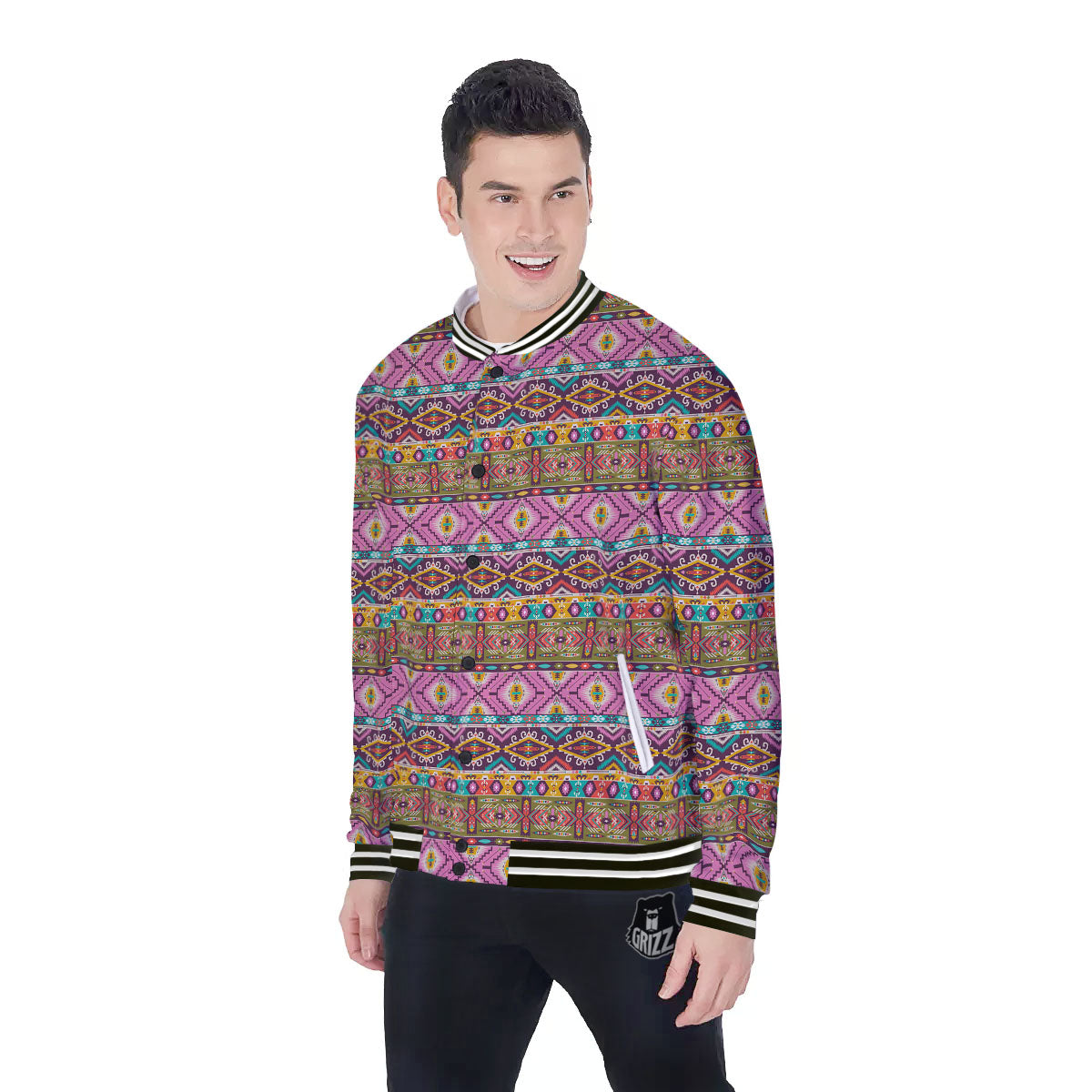 Inspired African Colorful Print Pattern Baseball Jacket-grizzshop