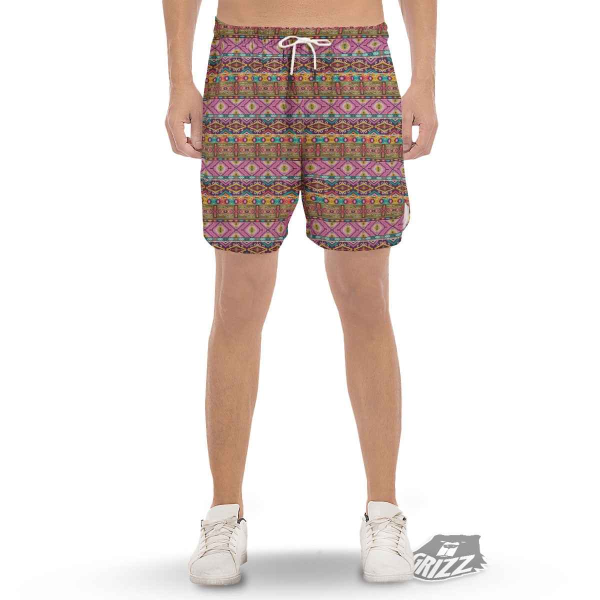 Inspired African Colorful Print Pattern Men's Gym Shorts-grizzshop