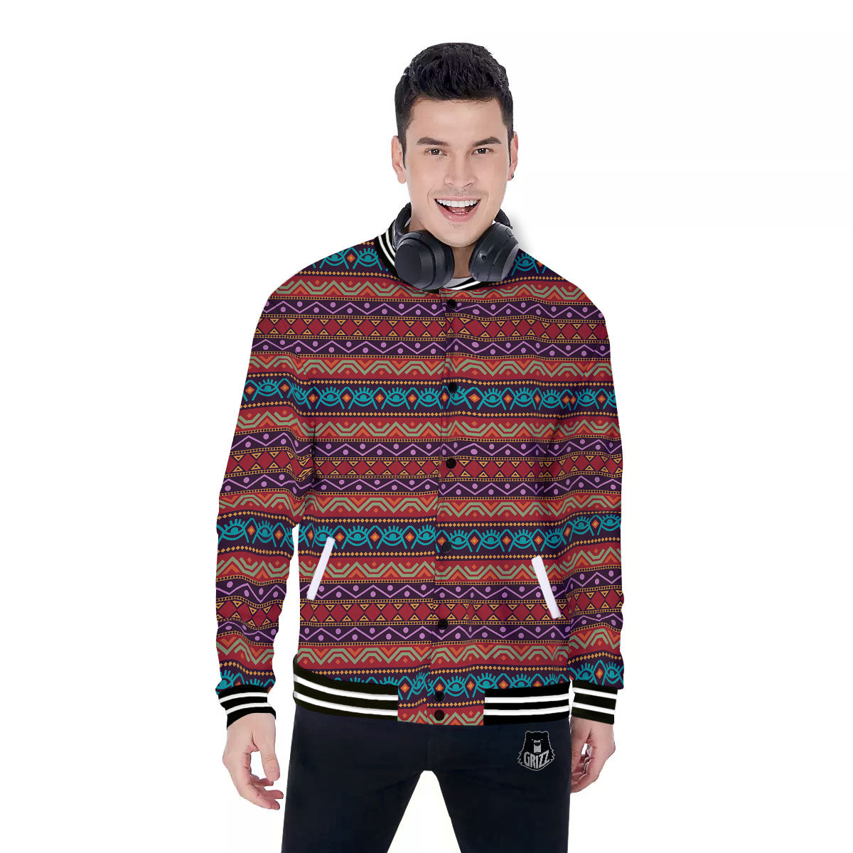 Inspired Afro Ethnic Print Baseball Jacket-grizzshop