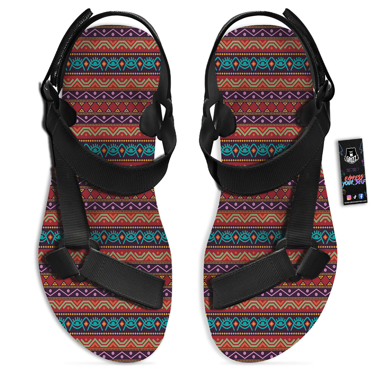 Inspired Afro Ethnic Print Black Open Toe Sandals-grizzshop
