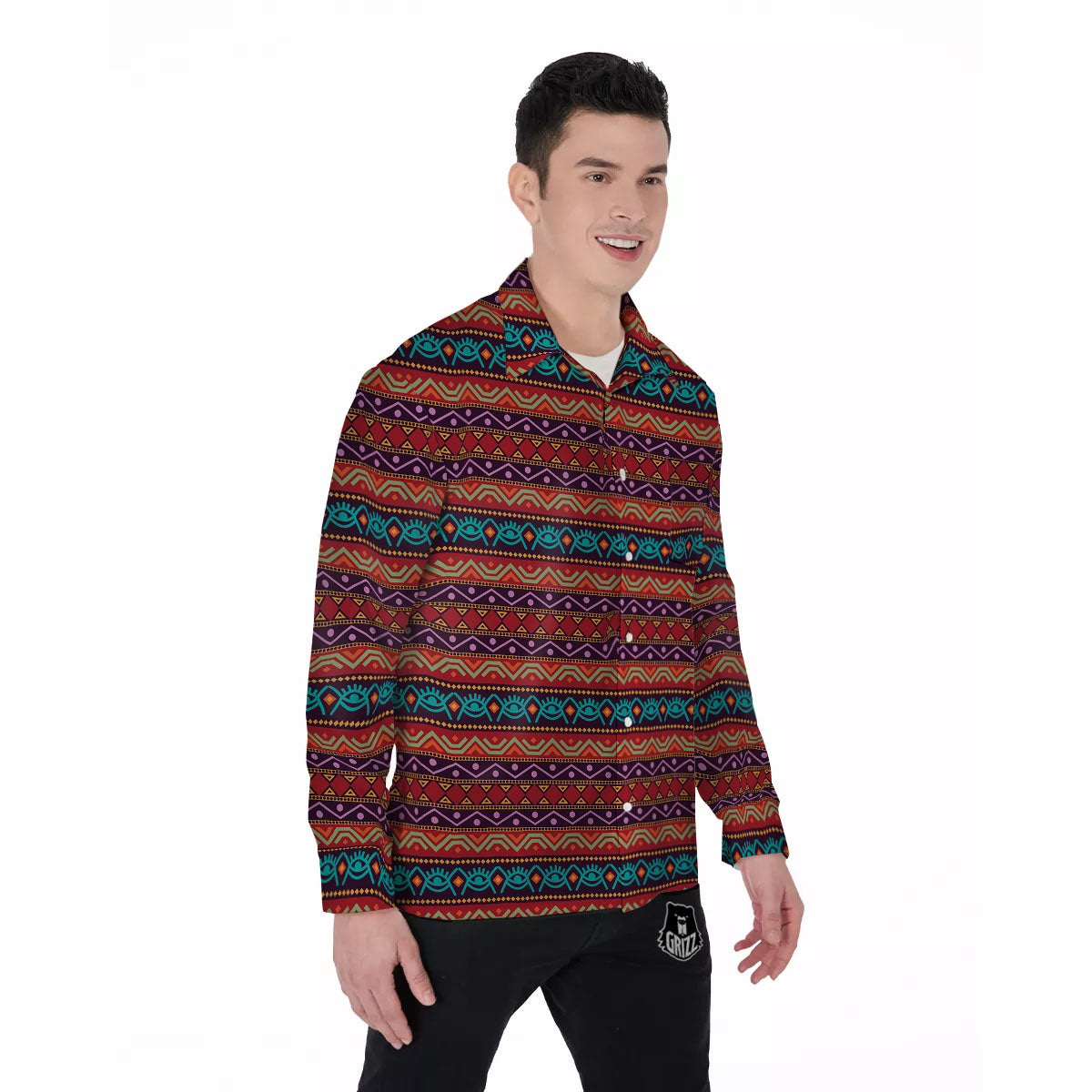 Inspired Afro Ethnic Print Men's Long Sleeve Shirts-grizzshop