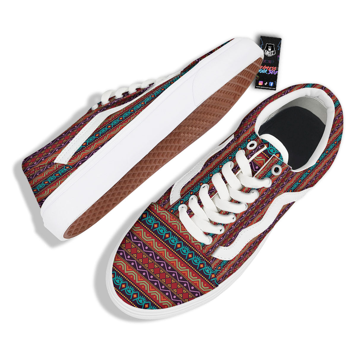 Inspired Afro Ethnic Print Skate Shoes-grizzshop