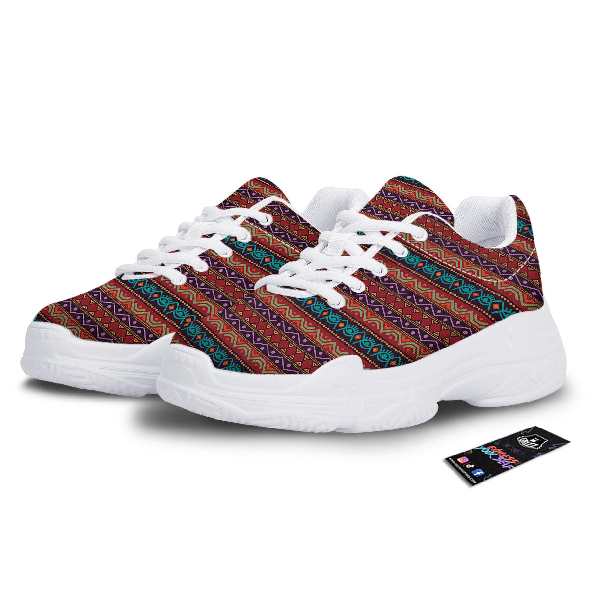 Inspired Afro Ethnic Print White Chunky Shoes-grizzshop