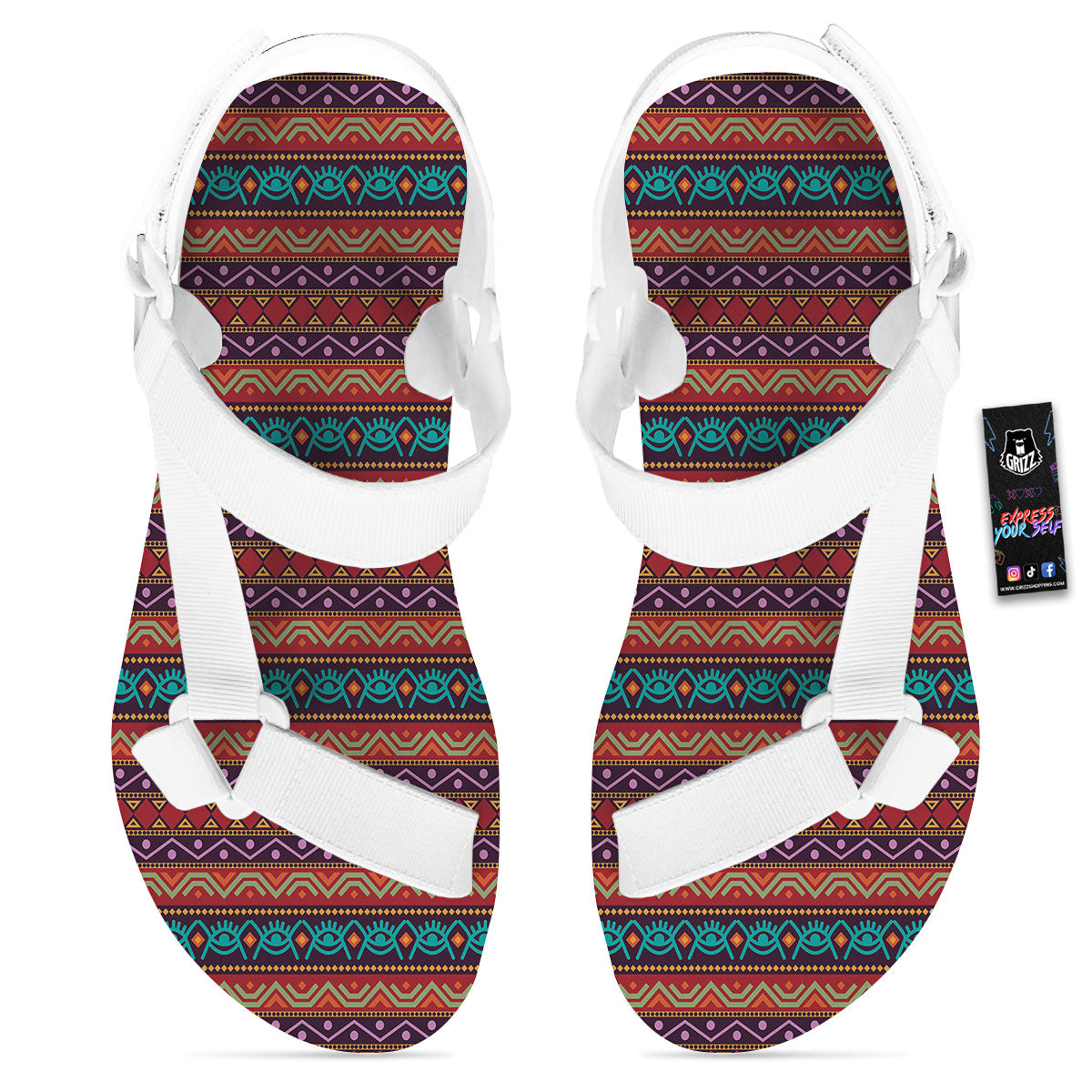Inspired Afro Ethnic Print White Open Toe Sandals-grizzshop