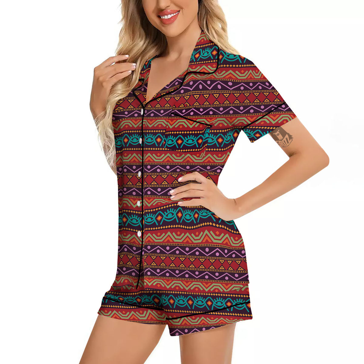 Inspired Afro Ethnic Print Women Silk Pajamas-grizzshop