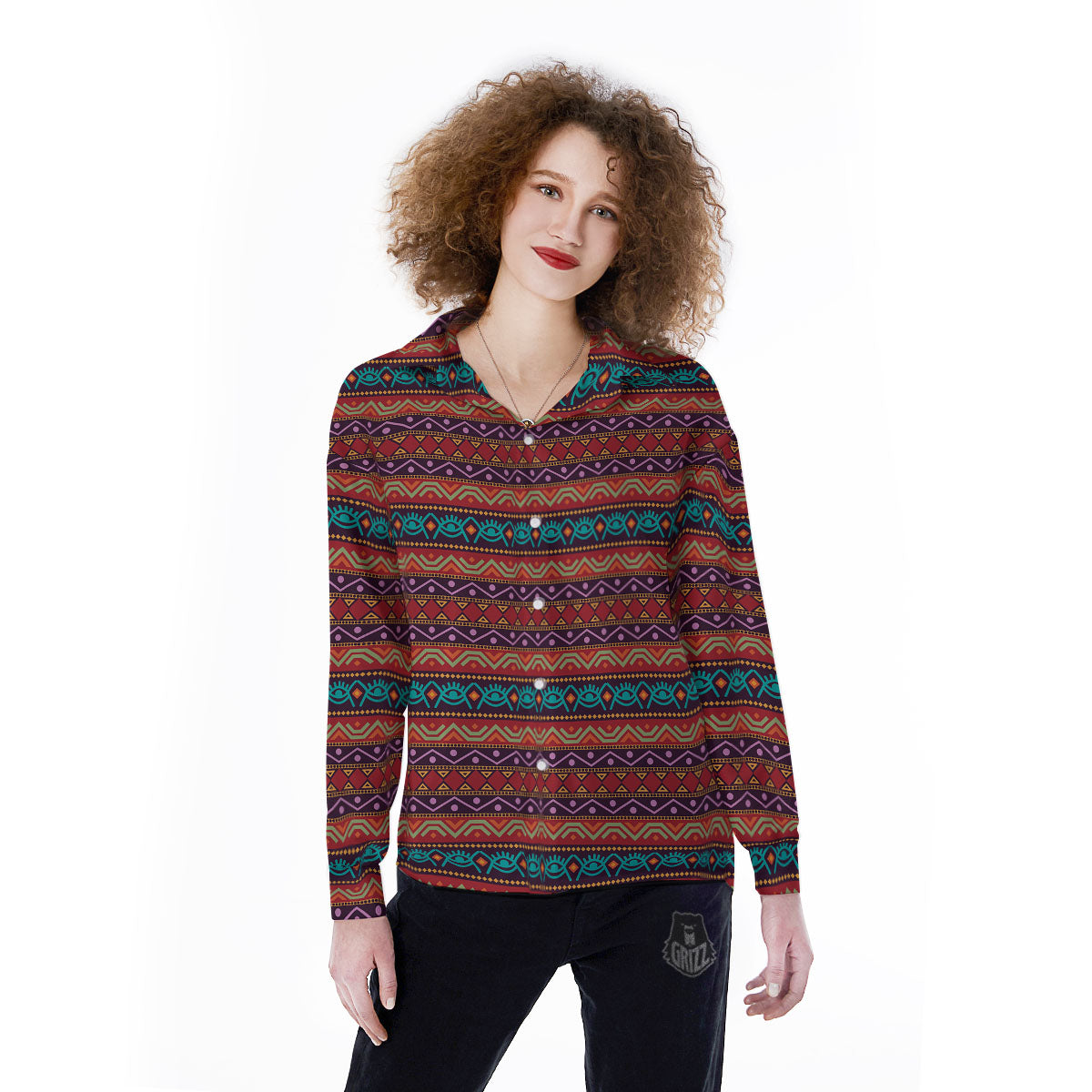 Inspired Afro Ethnic Print Women's Long Sleeve Shirts-grizzshop