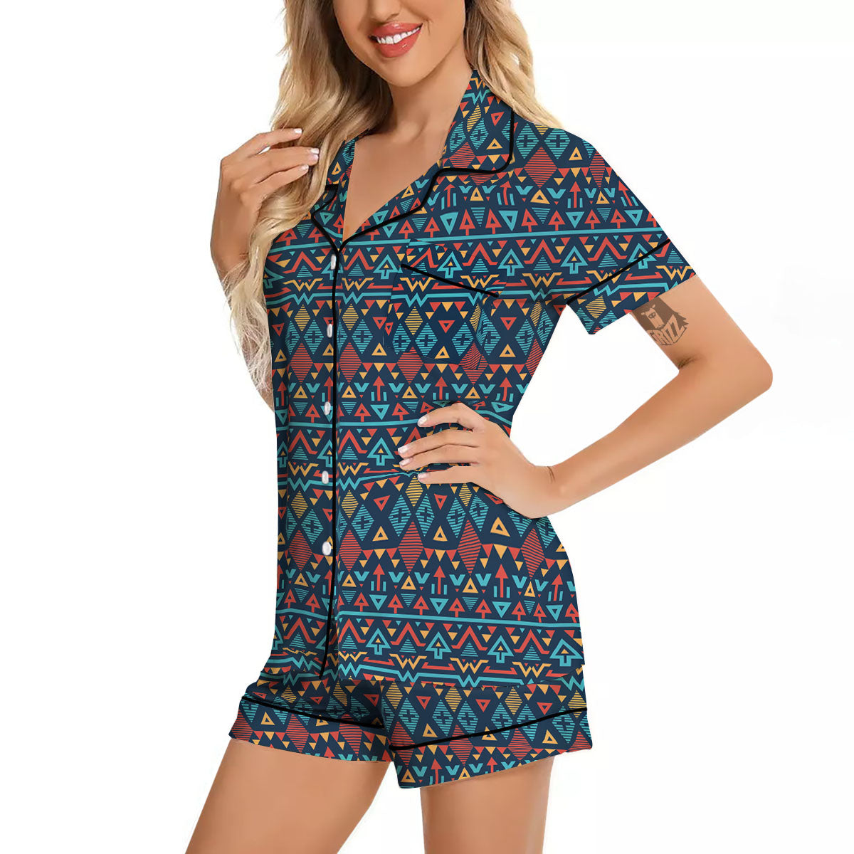 Inspired Ethnic African Print Pattern Women Silk Pajamas-grizzshop