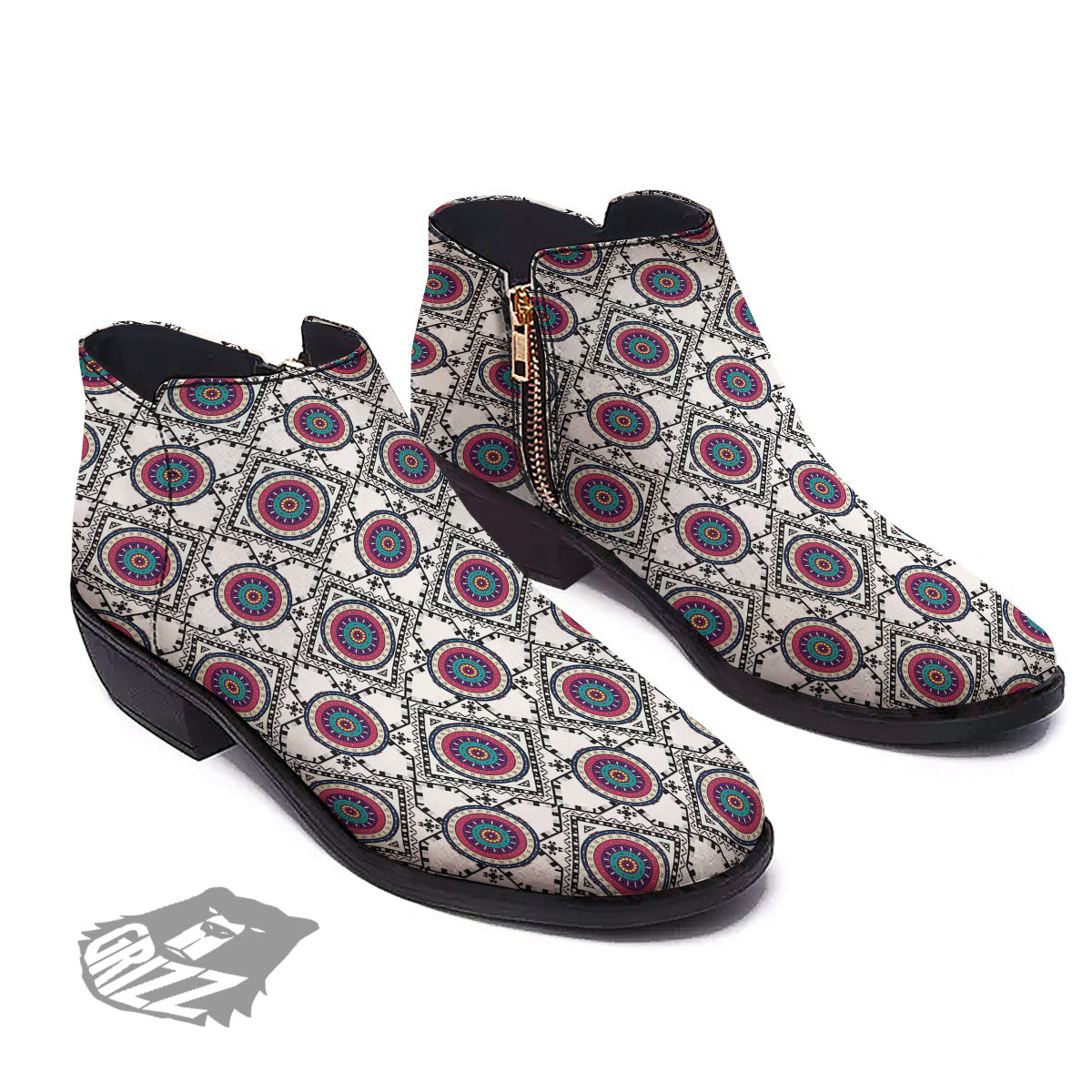 Inspired Native Indian Print Pattern Ankle Boots-grizzshop
