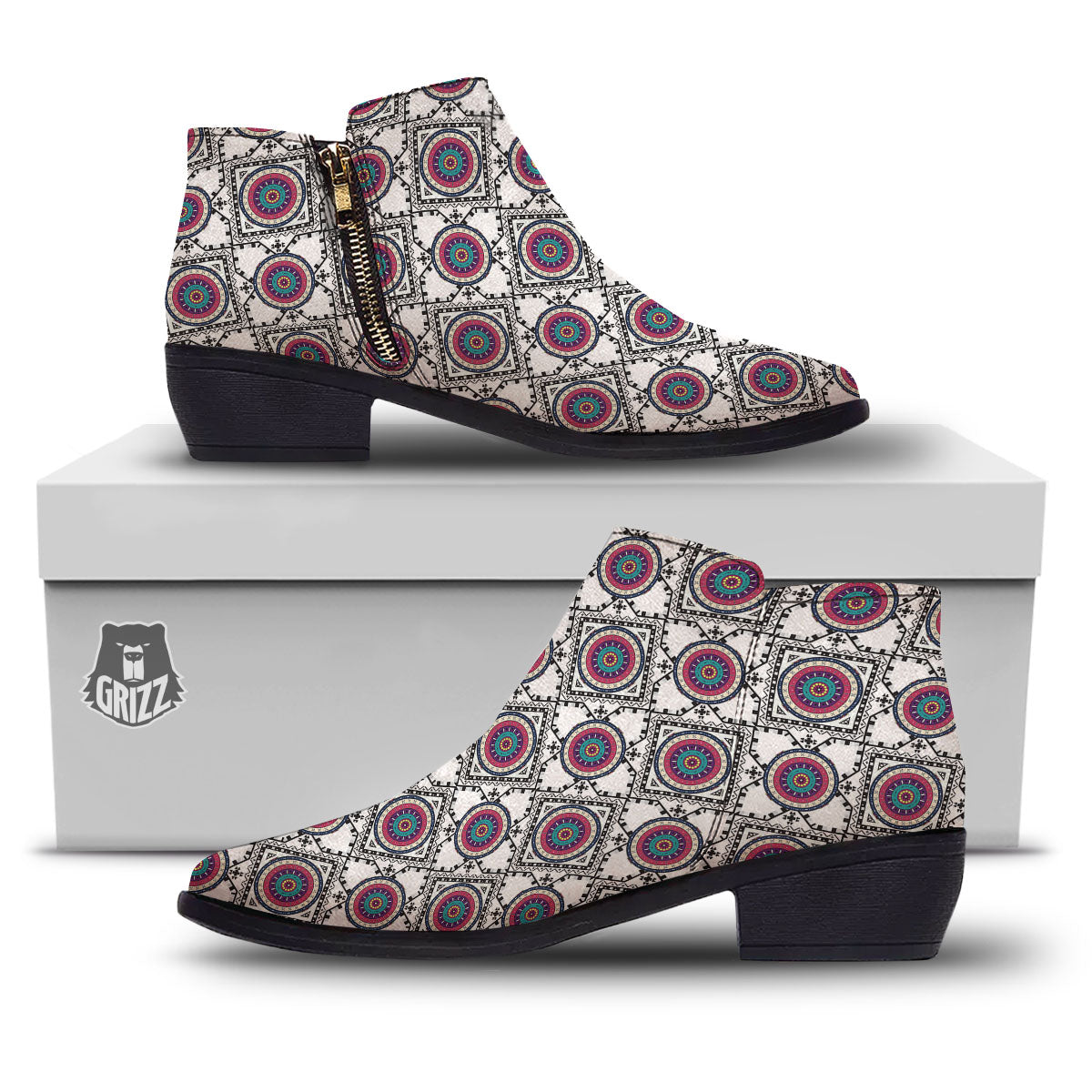 Inspired Native Indian Print Pattern Ankle Boots-grizzshop