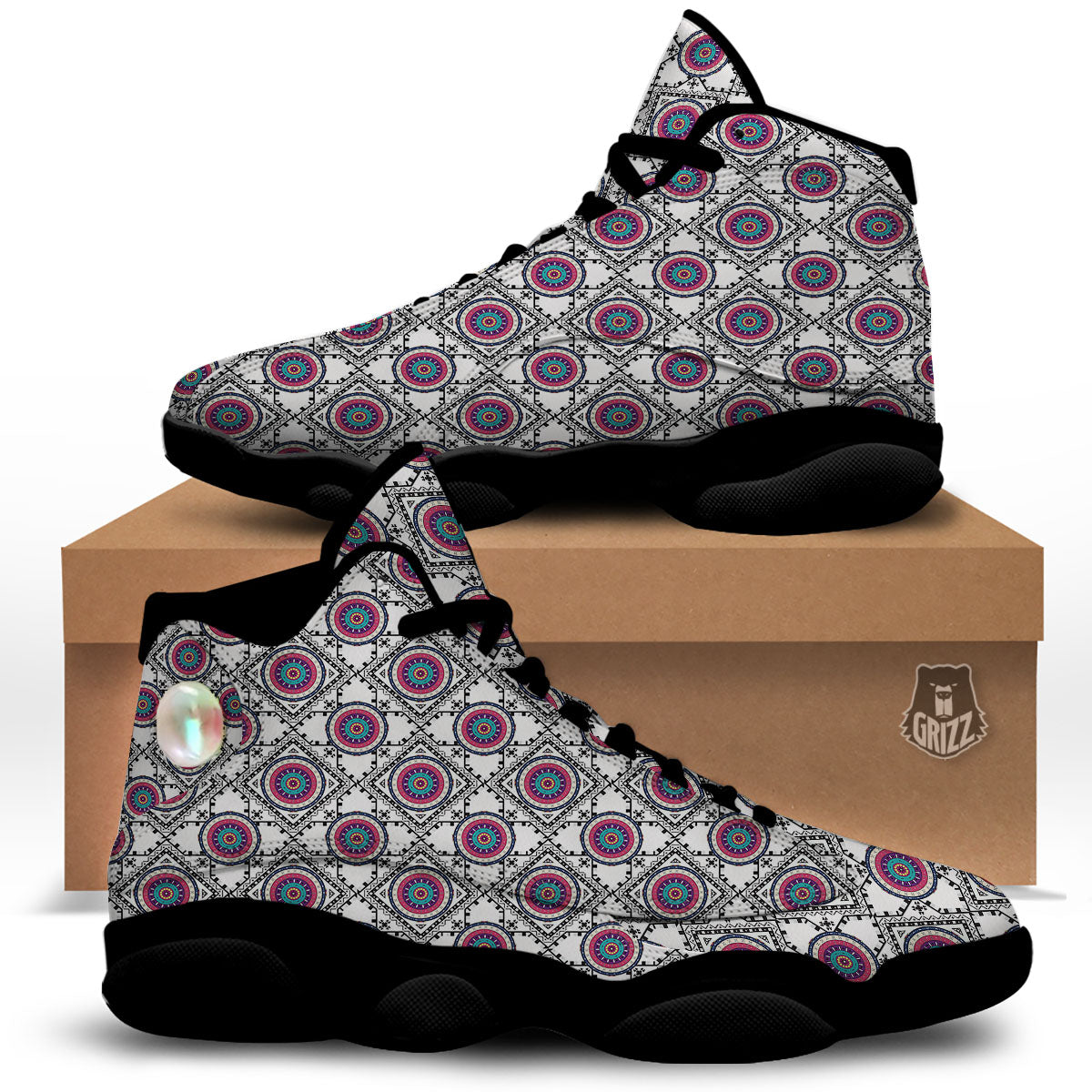 Inspired Native Indian Print Pattern Black Basketball Shoes-grizzshop