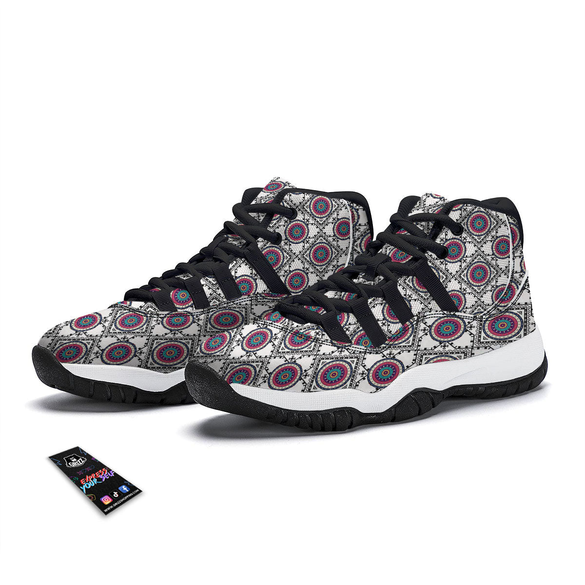 Inspired Native Indian Print Pattern Black Bball Shoes-grizzshop