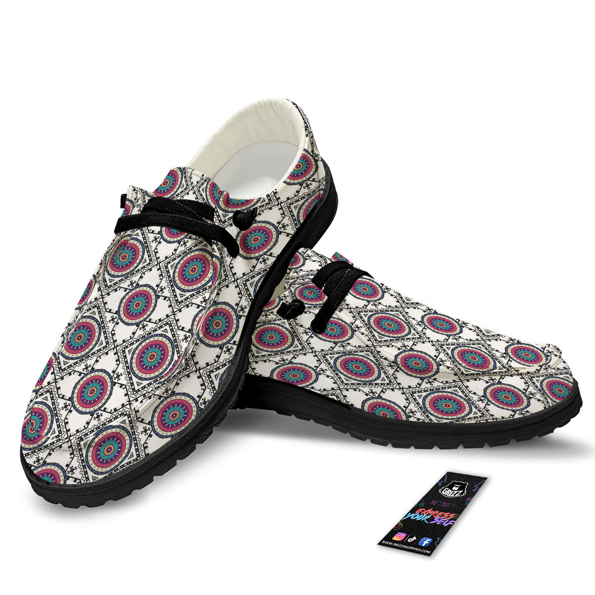 Inspired Native Indian Print Pattern Black Loafers-grizzshop