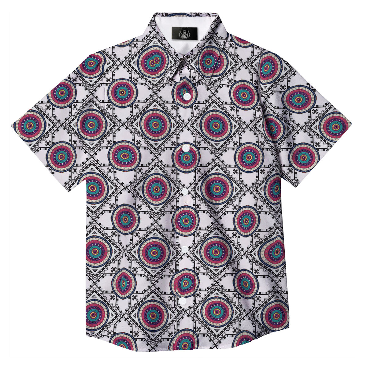 Inspired Native Indian Print Pattern Button Up Shirt-grizzshop