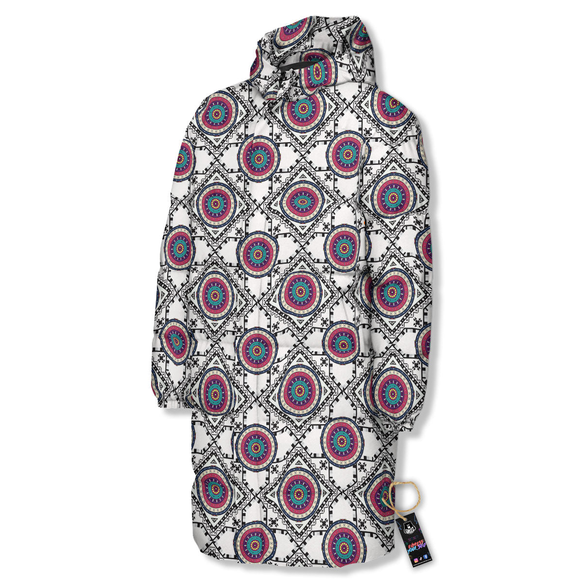 Inspired Native Indian Print Pattern Long Down Jacket-grizzshop