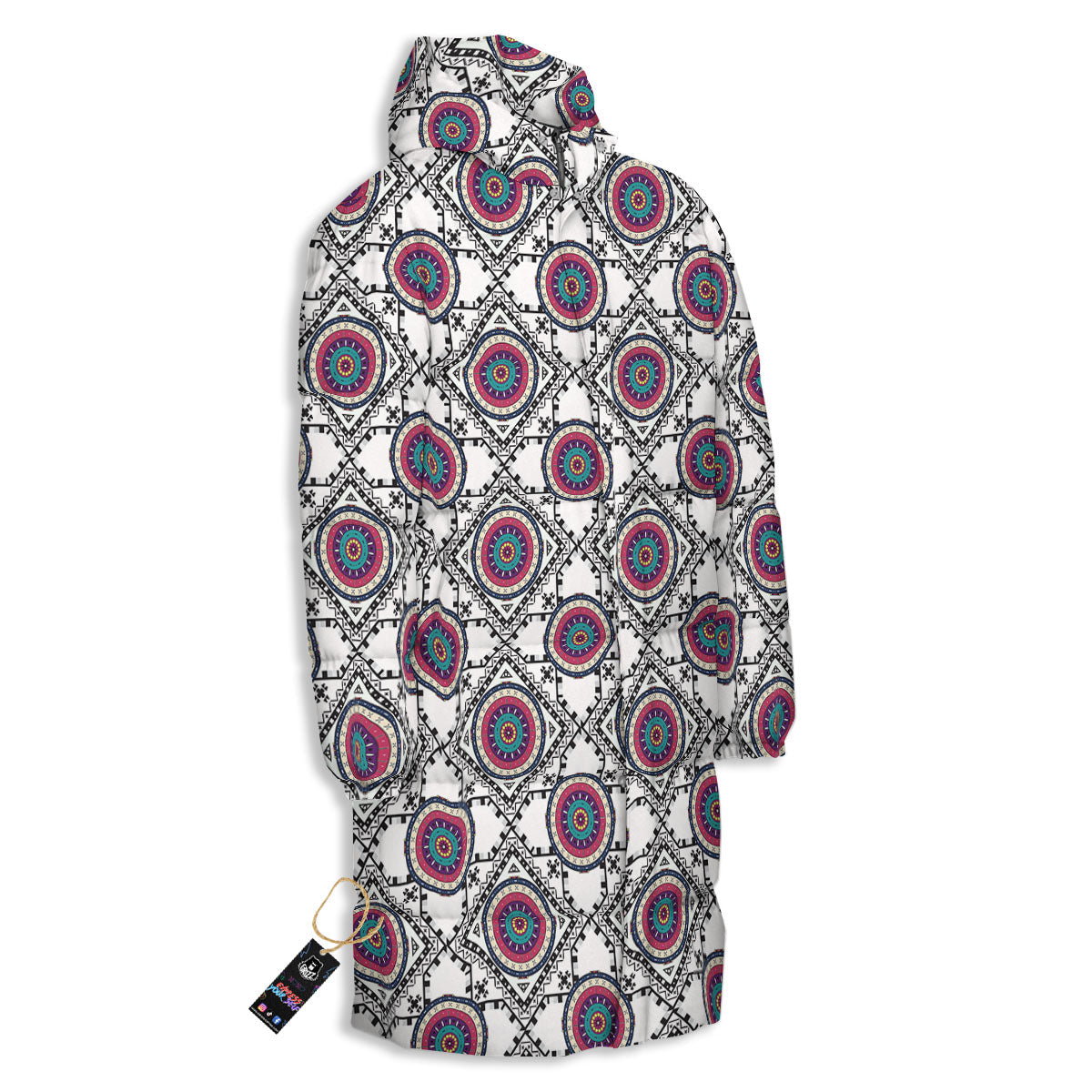 Inspired Native Indian Print Pattern Long Down Jacket-grizzshop