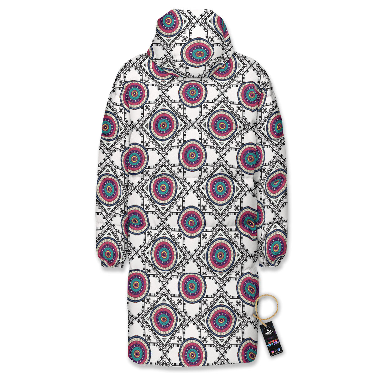 Inspired Native Indian Print Pattern Long Down Jacket-grizzshop