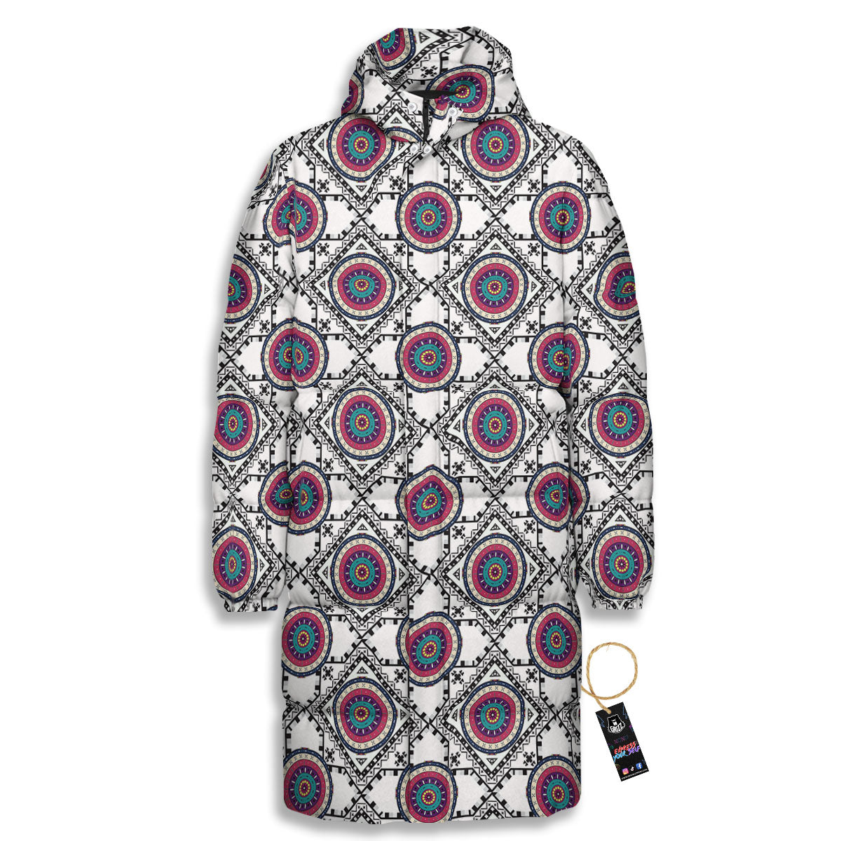 Inspired Native Indian Print Pattern Long Down Jacket-grizzshop