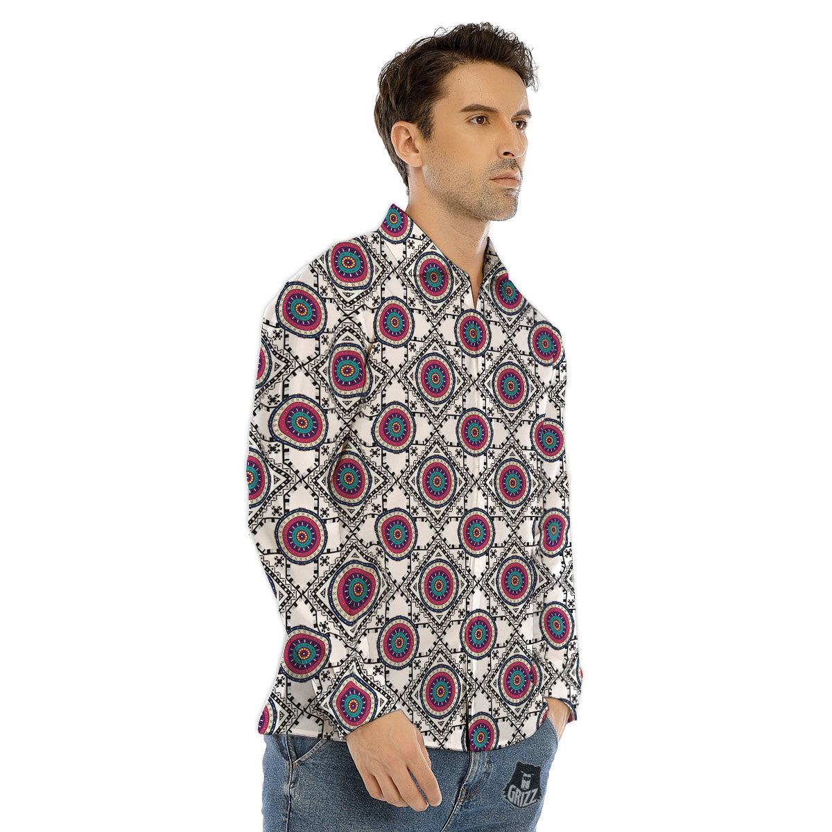 Inspired Native Indian Print Pattern Men's Dress Shirts-grizzshop