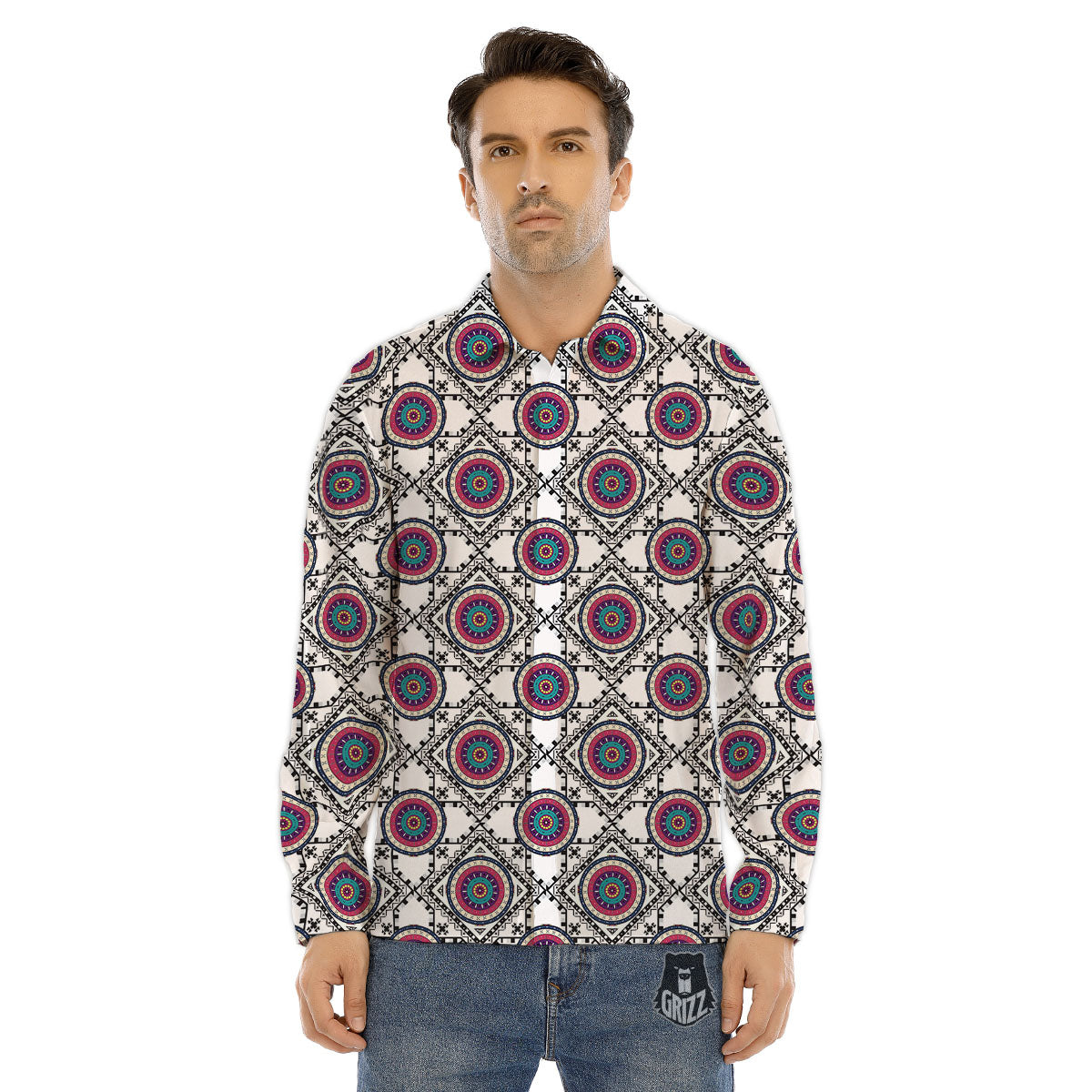 Inspired Native Indian Print Pattern Men's Dress Shirts-grizzshop
