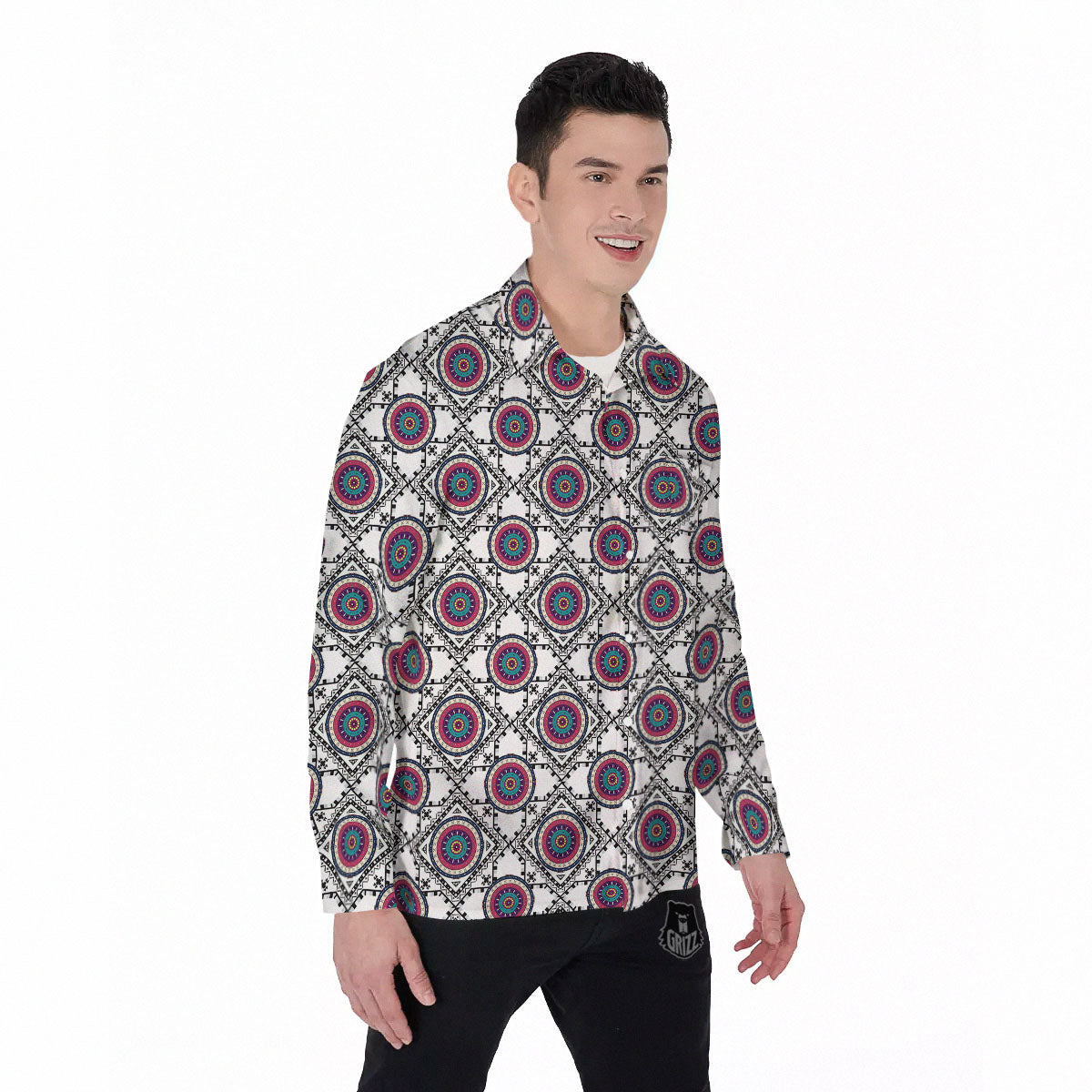 Inspired Native Indian Print Pattern Men's Long Sleeve Shirts-grizzshop