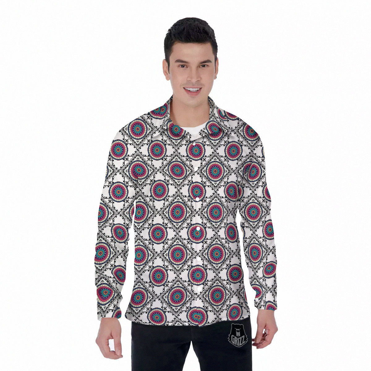 Inspired Native Indian Print Pattern Men's Long Sleeve Shirts-grizzshop