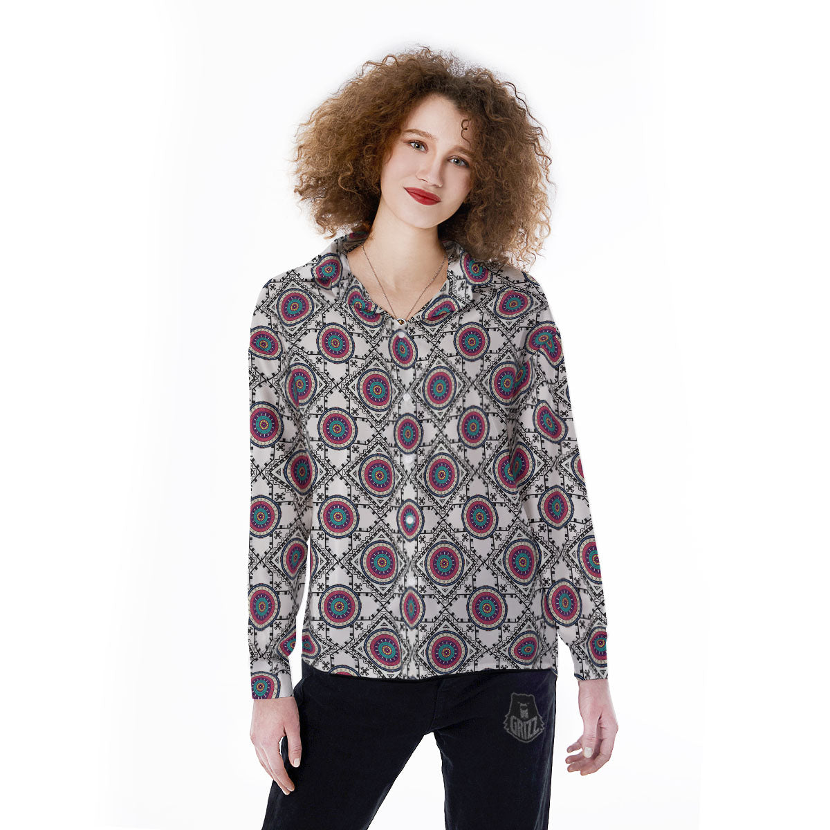 Inspired Native Indian Print Pattern Women's Long Sleeve Shirts-grizzshop