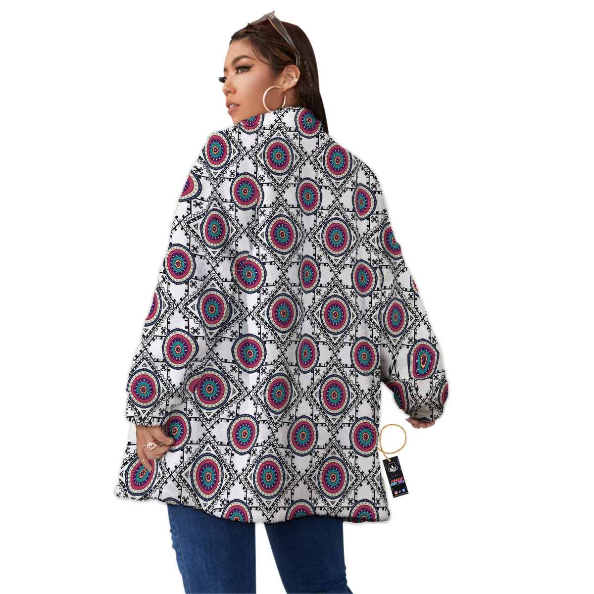 Inspired Native Indian Print Pattern Women's Sherpa Jacket-grizzshop