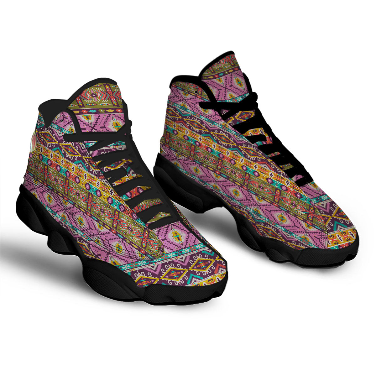 Inspired Native Print Pattern Black Basketball Shoes-grizzshop