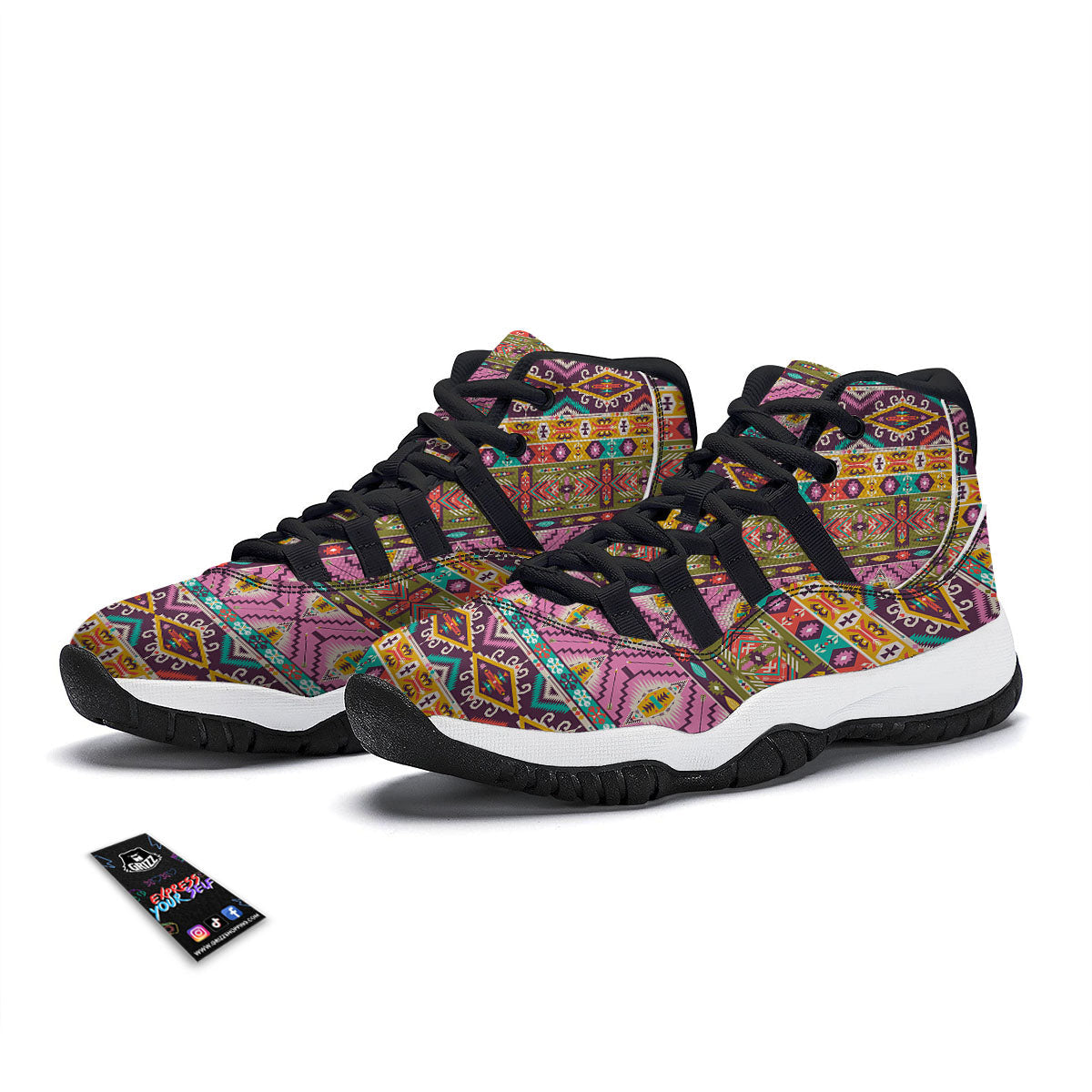 Inspired Native Print Pattern Black Bball Shoes-grizzshop