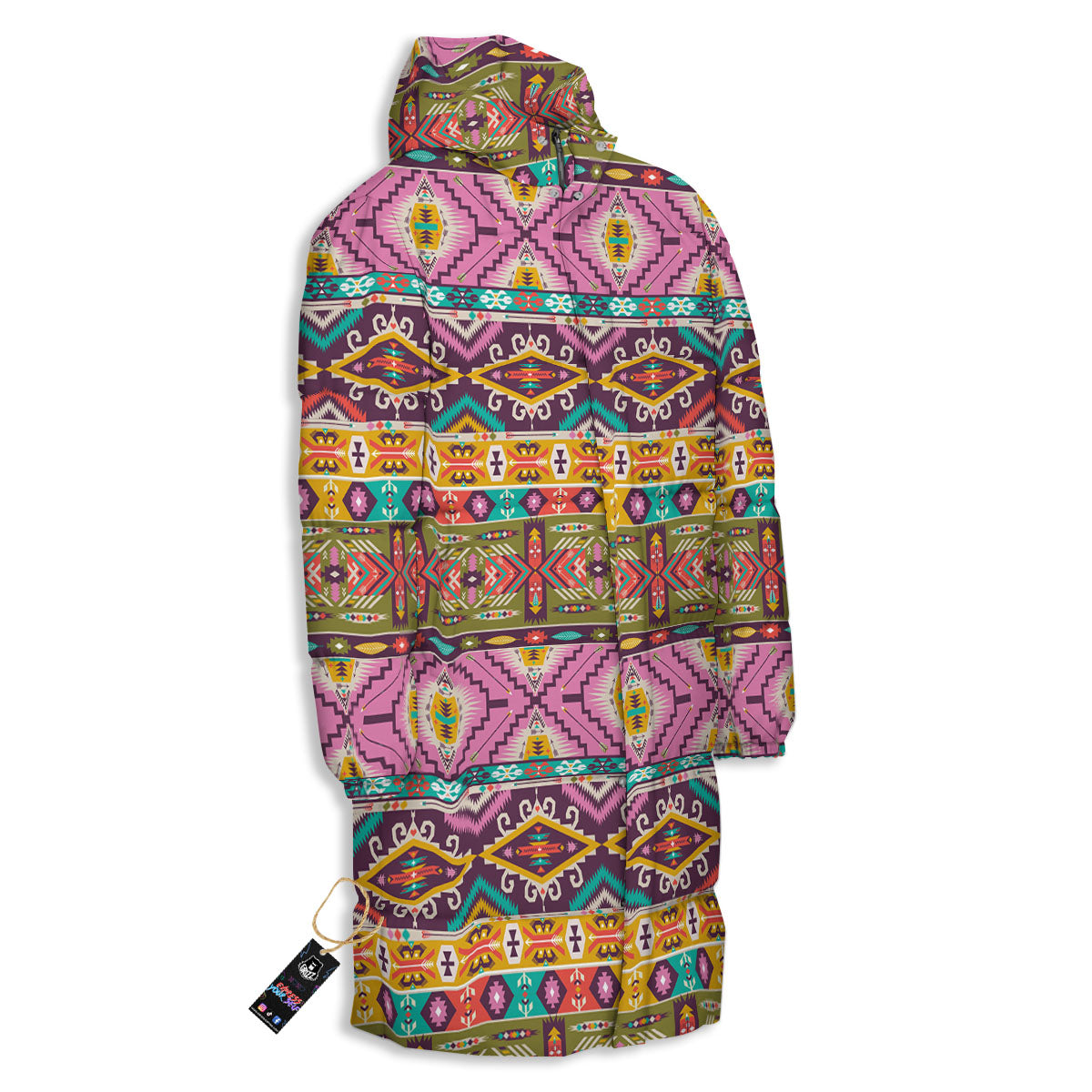 Inspired Native Print Pattern Long Down Jacket-grizzshop