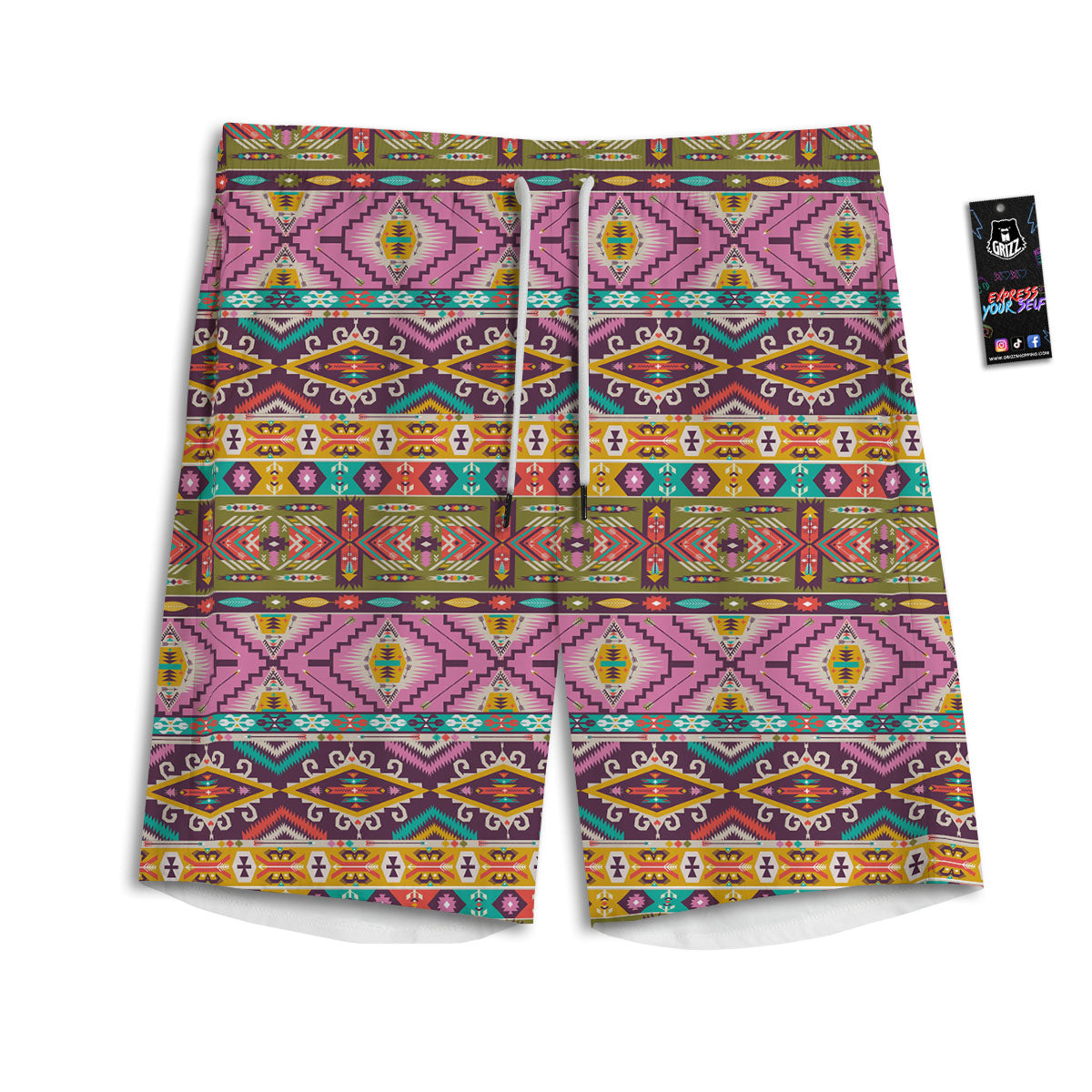 Inspired Native Print Pattern Men's Athletic Shorts-grizzshop