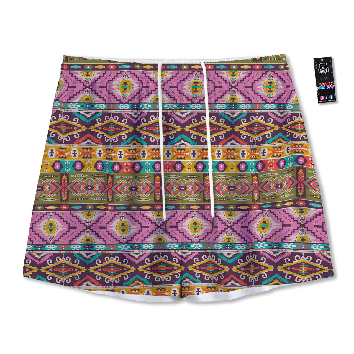 Inspired Native Print Pattern Mesh Shorts-grizzshop