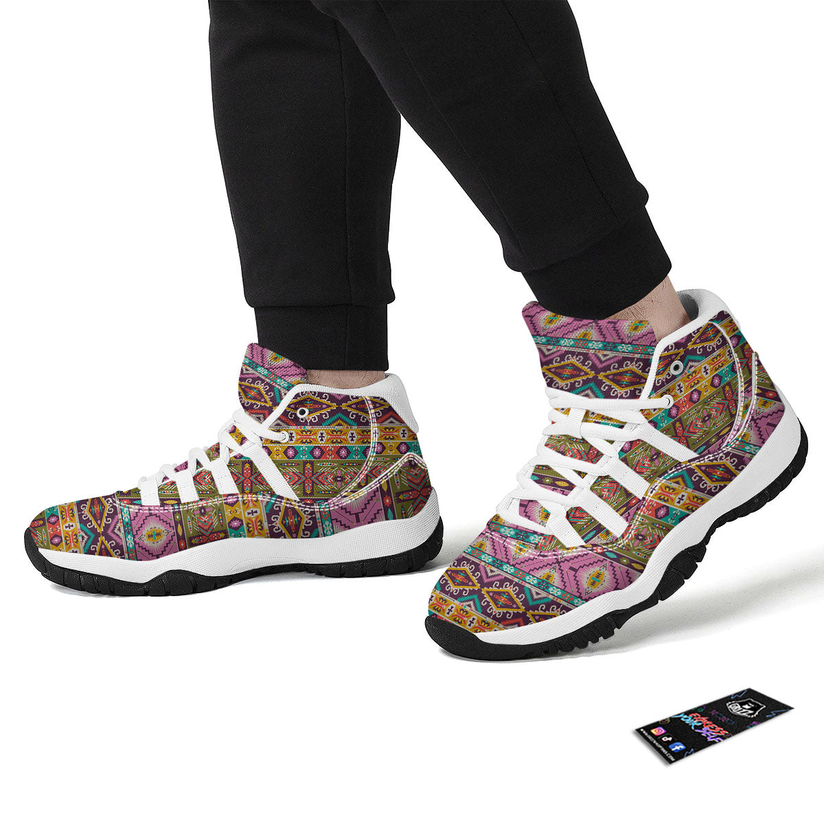 Inspired Native Print Pattern White Bball Shoes-grizzshop