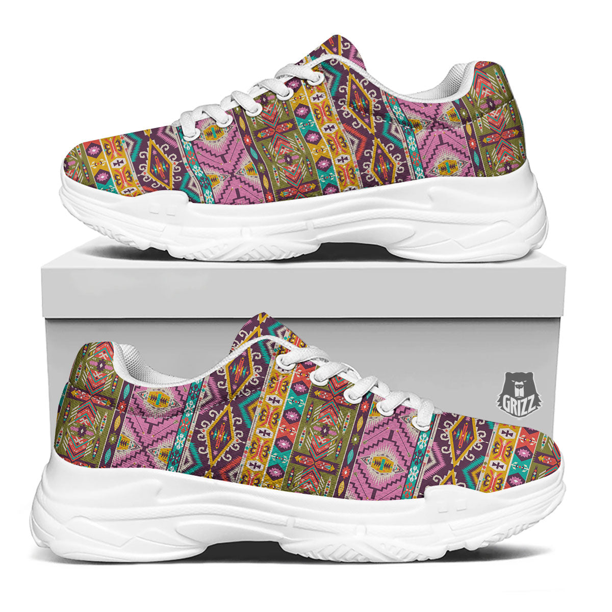 Inspired Native Print Pattern White Chunky Shoes-grizzshop