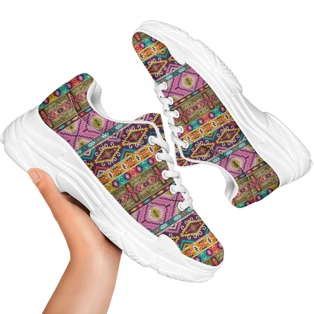 Inspired Native Print Pattern White Chunky Shoes-grizzshop