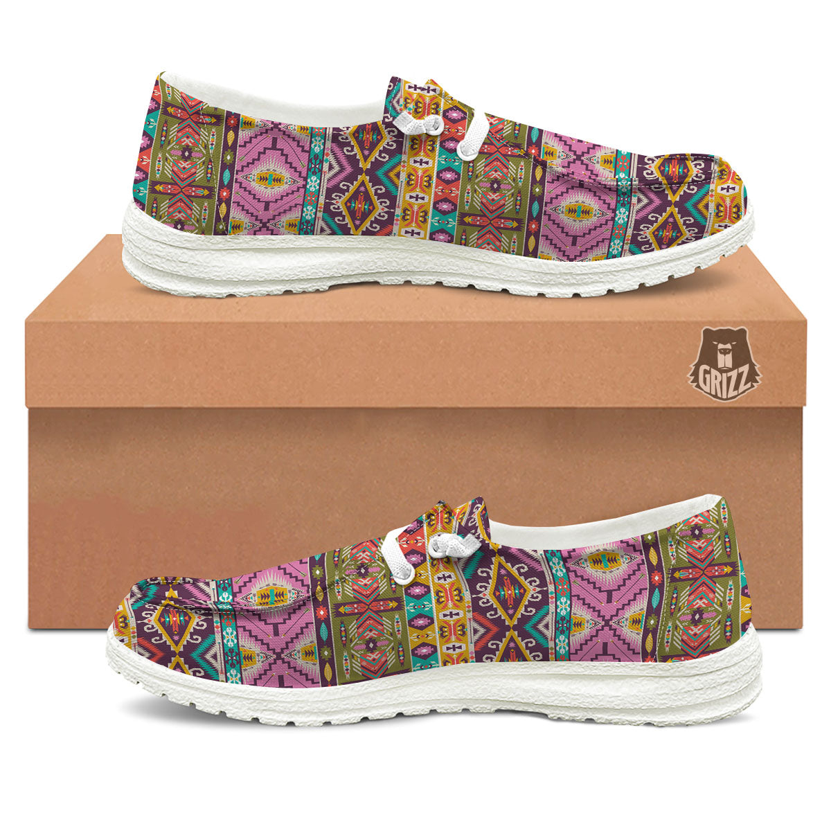 Inspired Native Print Pattern White Loafers-grizzshop