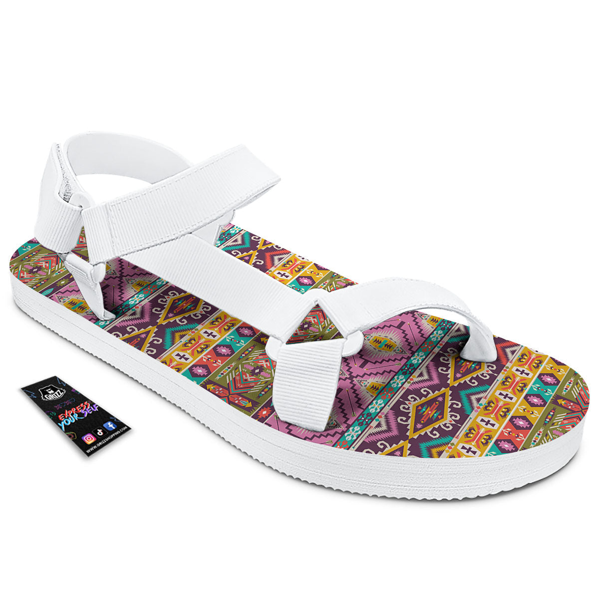 Inspired Native Print Pattern White Open Toe Sandals-grizzshop