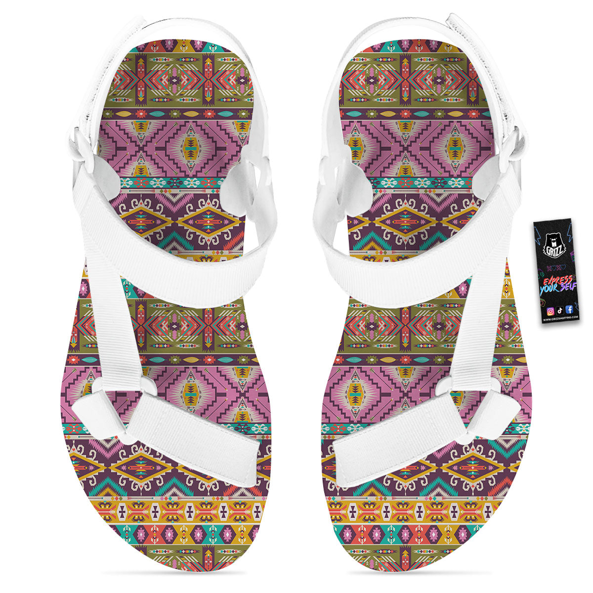 Inspired Native Print Pattern White Open Toe Sandals-grizzshop
