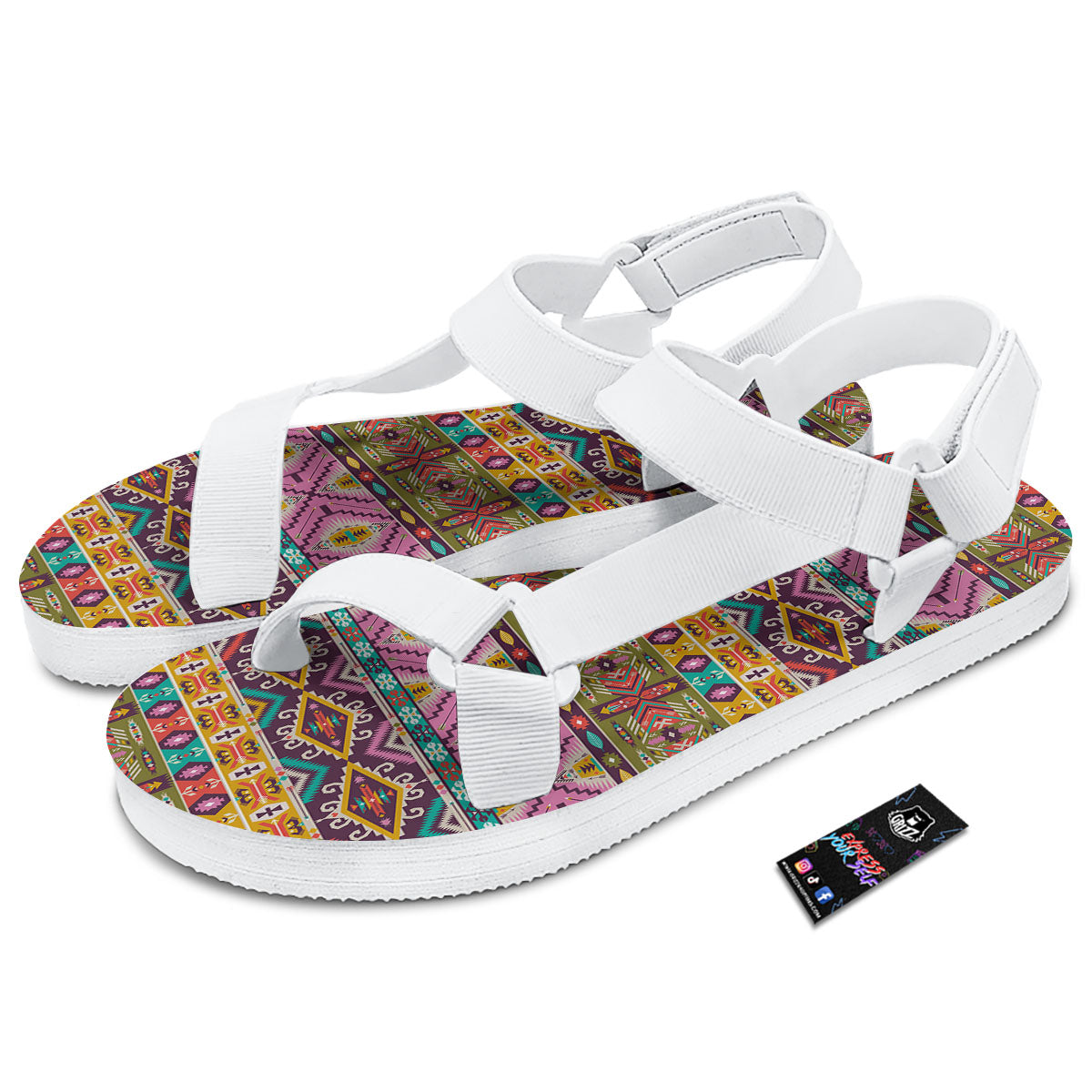 Inspired Native Print Pattern White Open Toe Sandals-grizzshop