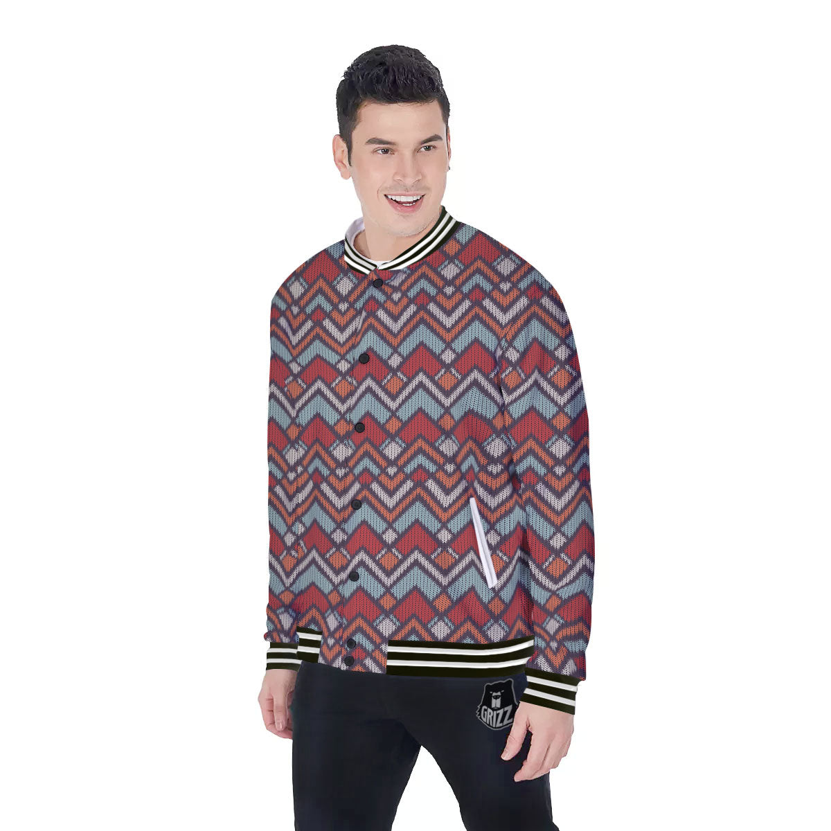 Inspired Native Tribal Print Pattern Baseball Jacket-grizzshop