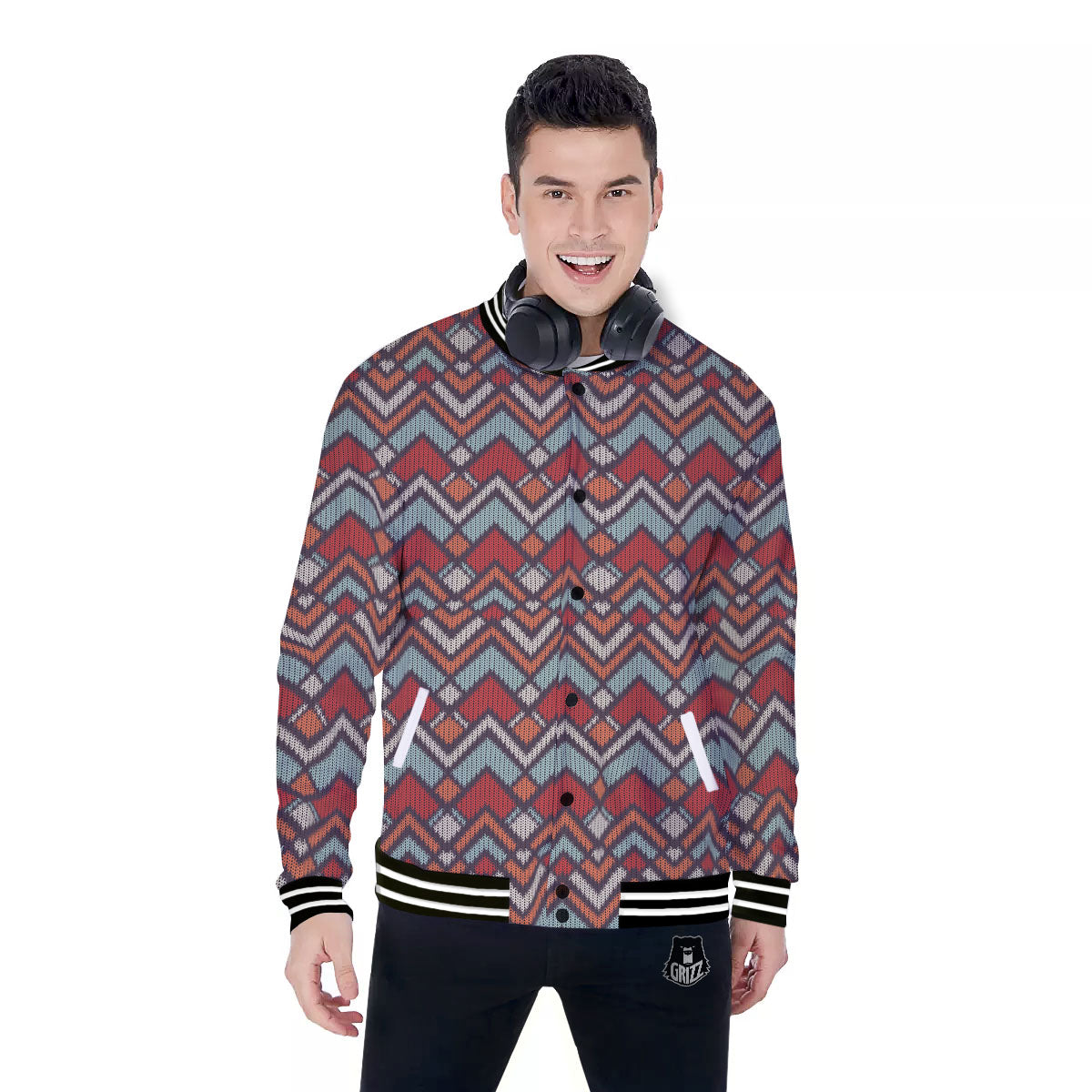 Inspired Native Tribal Print Pattern Baseball Jacket-grizzshop