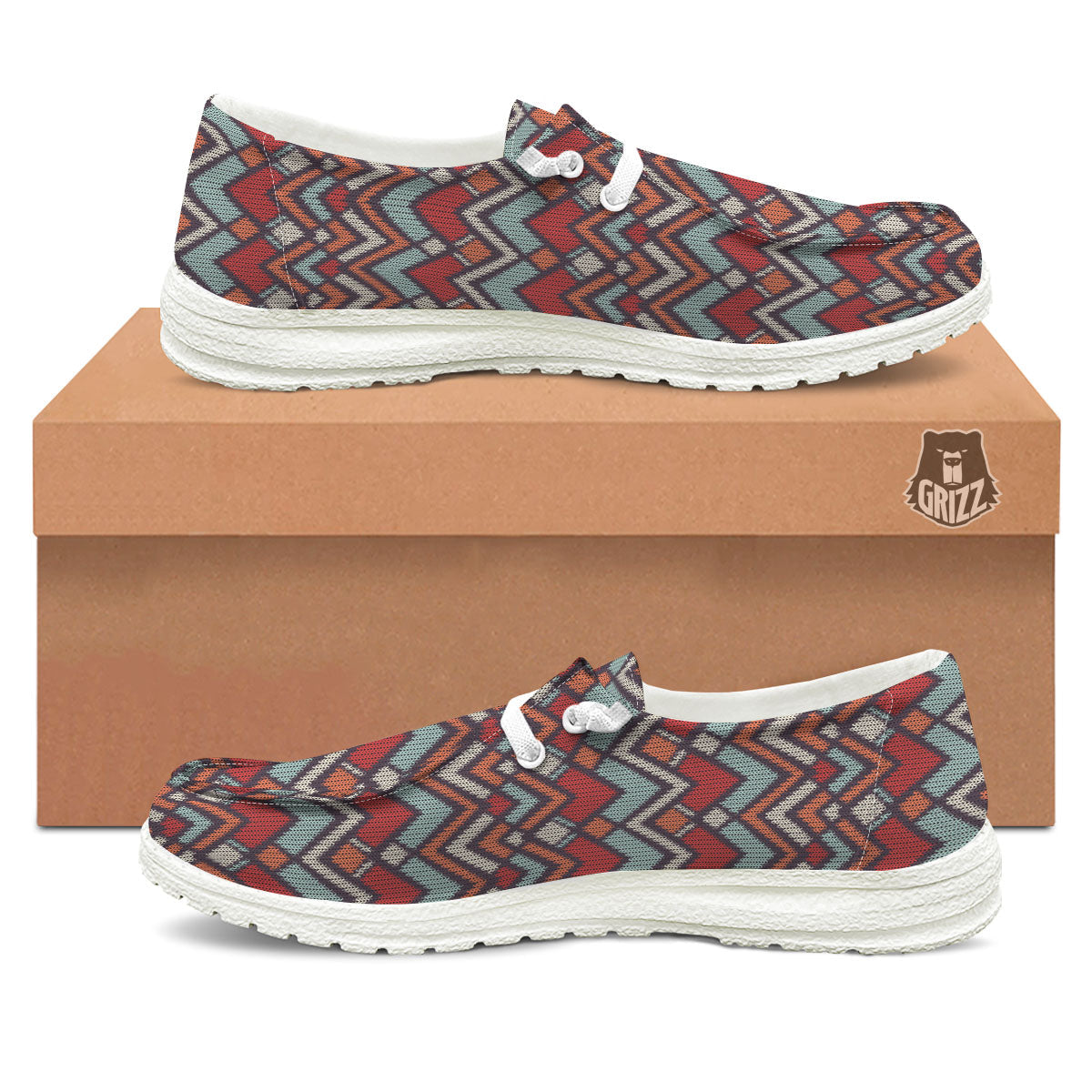 Inspired Native Tribal Print Pattern White Loafers-grizzshop