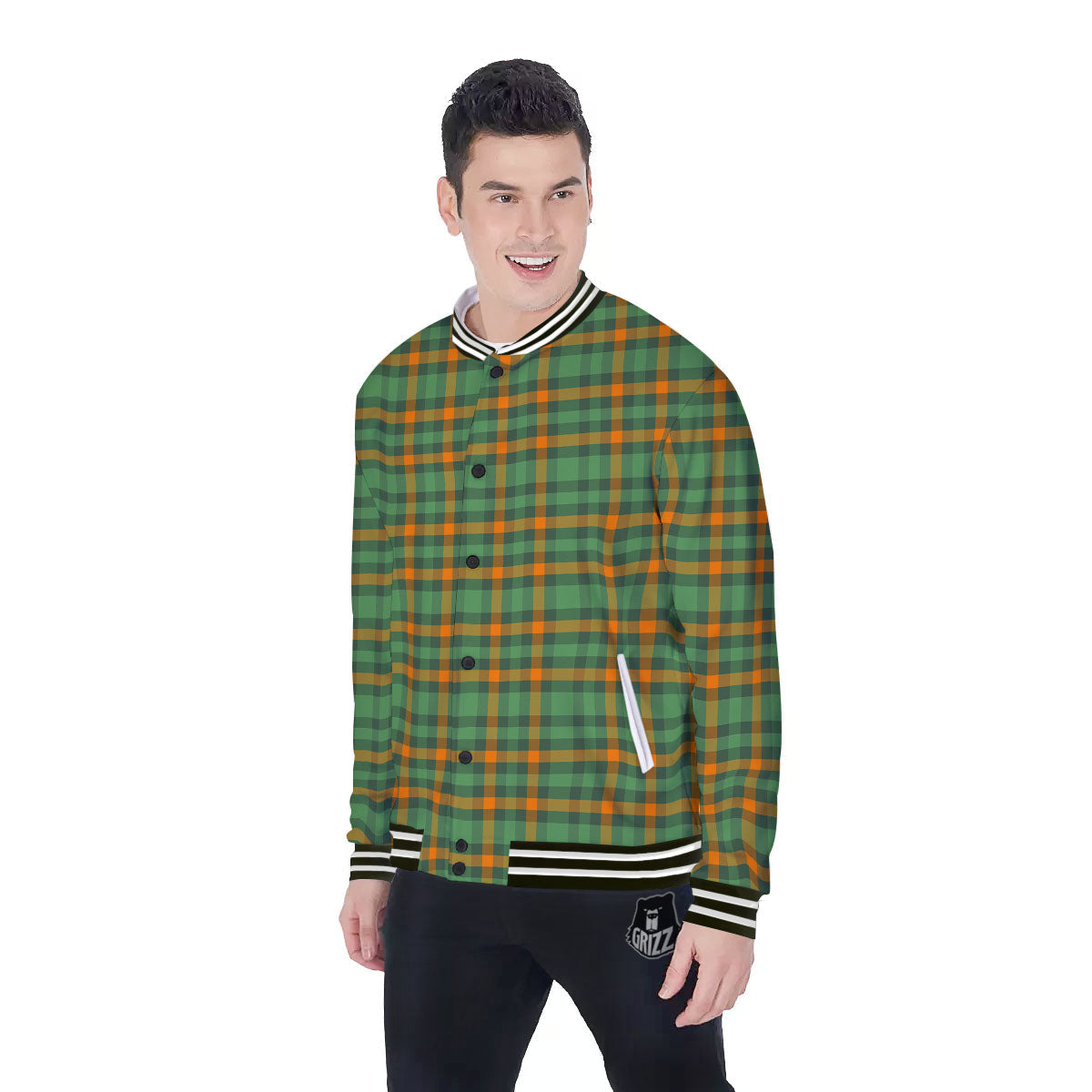 Irish Plaid Themed Print Pattern Baseball Jacket-grizzshop