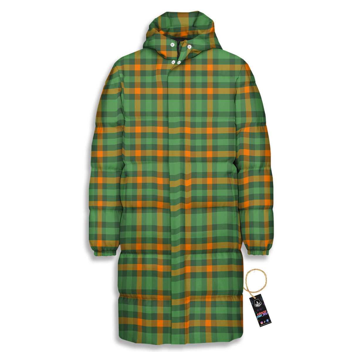 Irish Plaid Themed Print Pattern Long Down Jacket-grizzshop
