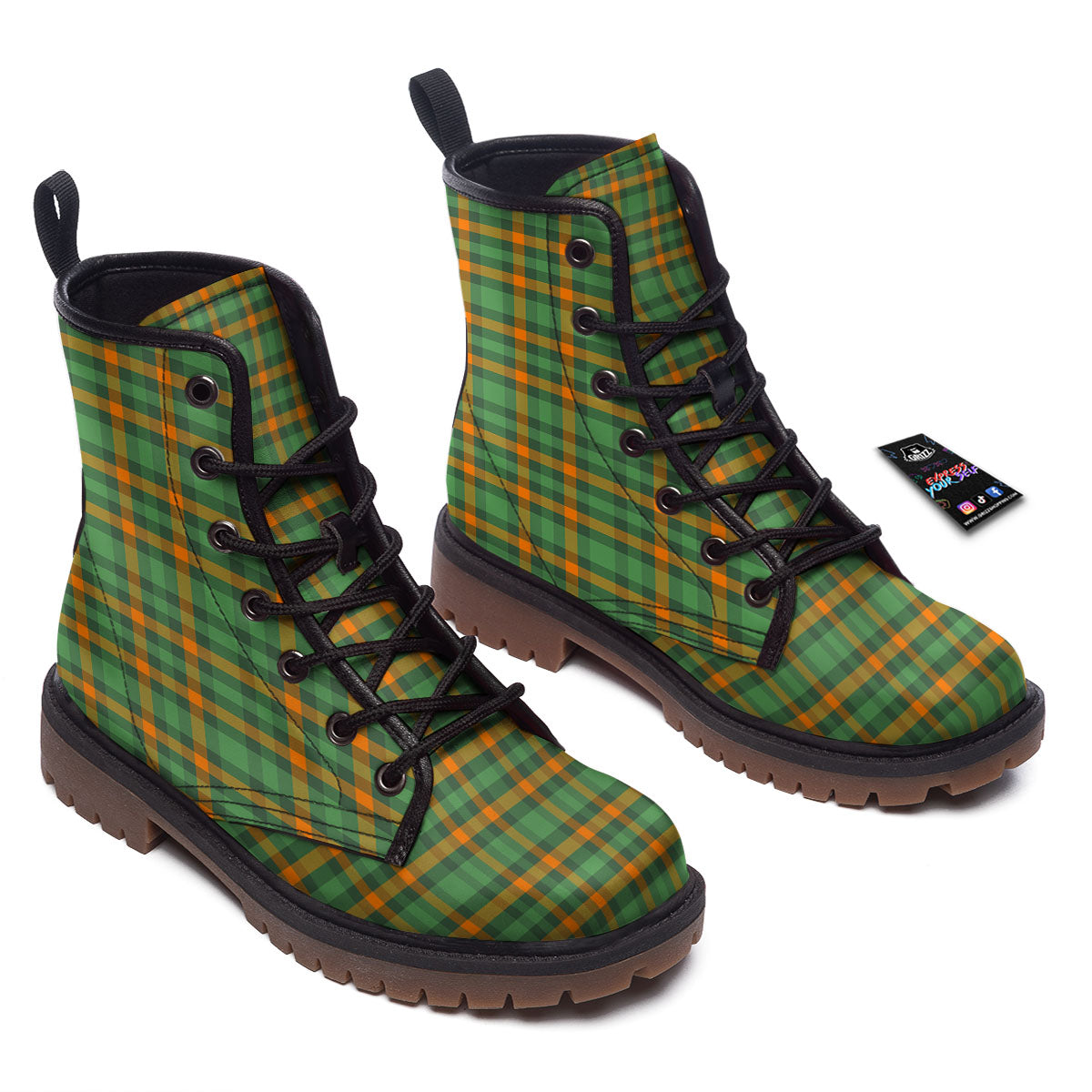 Irish Plaid Themed Print Pattern Work Boots-grizzshop