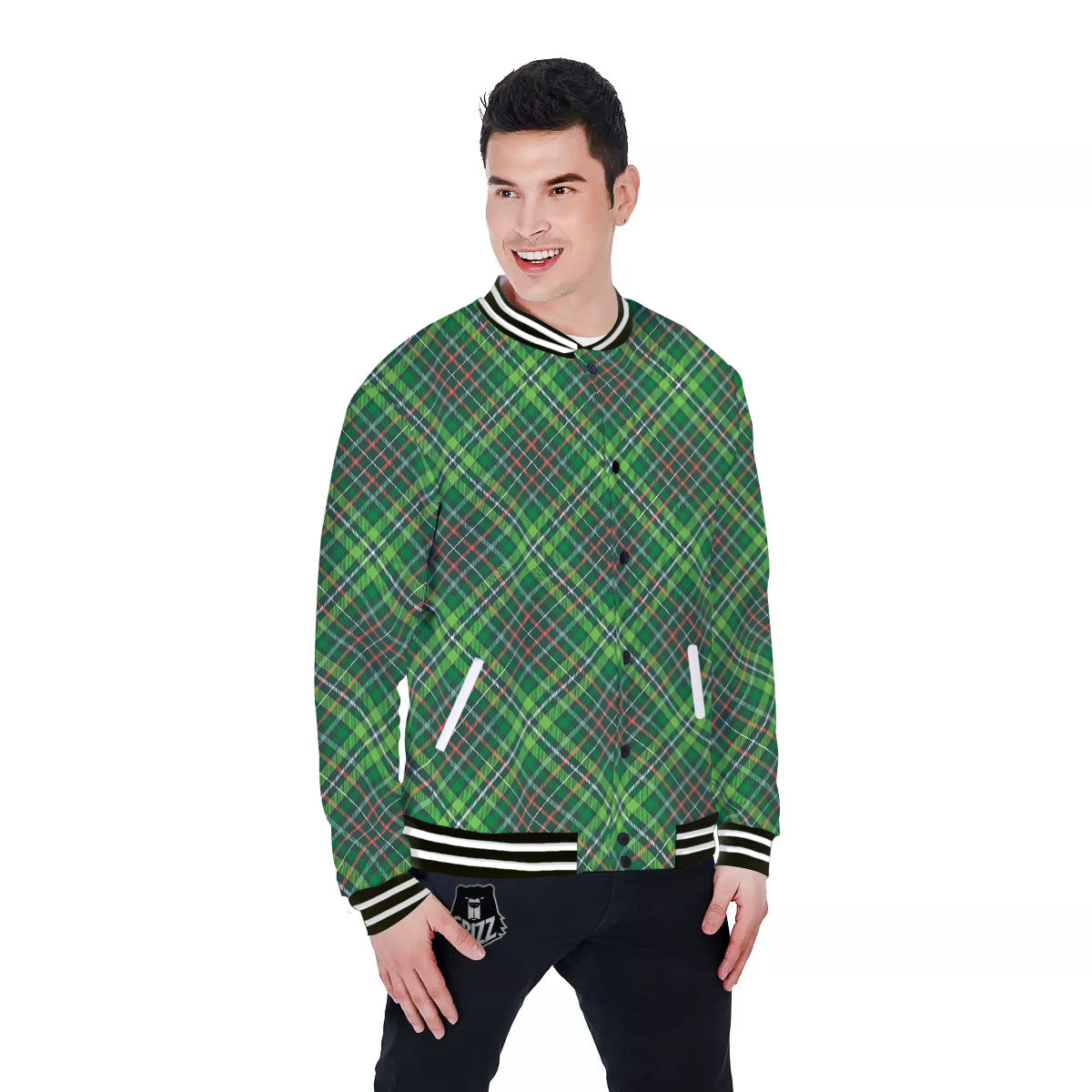Irish Tartan Saint Patrick's Day Print Pattern Baseball Jacket-grizzshop