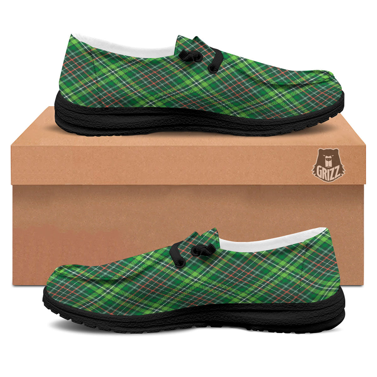 Irish Tartan Saint Patrick's Day Print Pattern Black Loafers-grizzshop