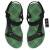 Irish Tartan Saint Patrick's Day Print Pattern Black Open Toe Sandals-grizzshop